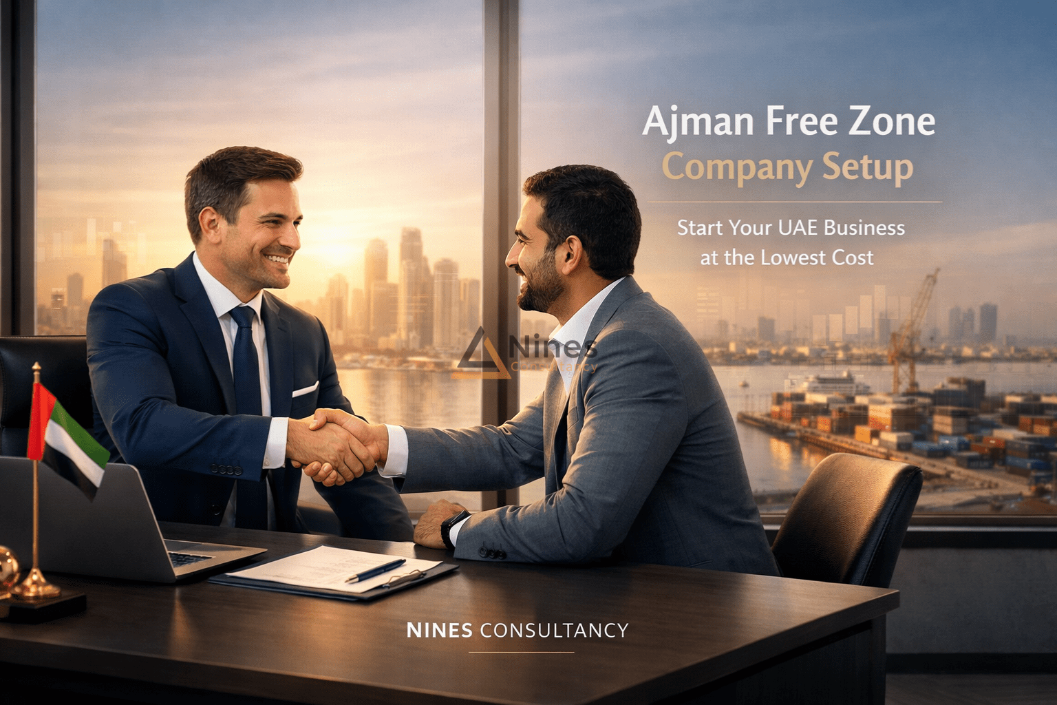 Ajman Free Zone company setup UAE business consultant meeting client by nines consultancy